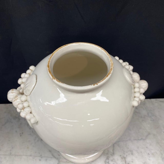 1910s Large Antique Italian Pair of White Ceramic Apothecary Style Urn Vases -a Pair For Sale - Image 5 of 12
