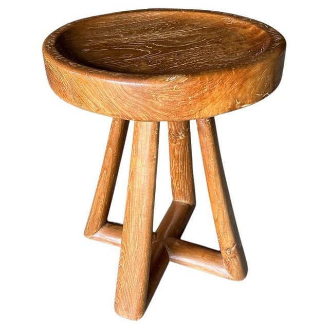 Impressive three inch thick tray style tall side table or entry table, hand carved from century old teak wood. We added a...