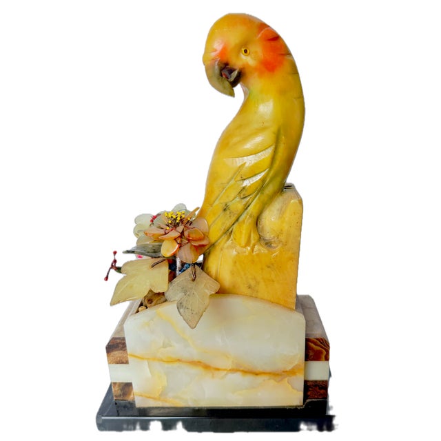 Yellow Pair Art Deco Jadeite & Multi-Stone Parrot Bookends For Sale - Image 8 of 18