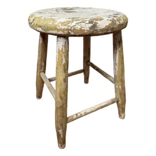 Antique Early American Farmhouse Painted Low Stool For Sale