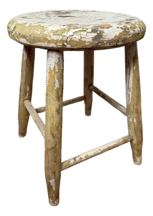 Antique Early American Farmhouse Painted Low Stool