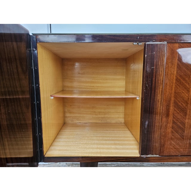 Mid-Century Mahogany-Paneled Sideboard with Glass Top and Brass Handles, 1960 For Sale - Image 10 of 18