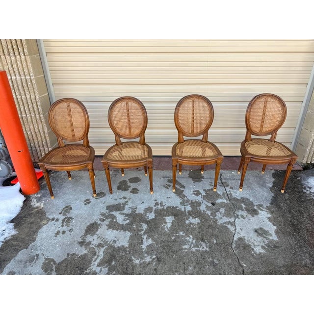Early 20th Century Set of 4 Vintage Louis XVI Style Cane Back & Seat Dining Chairs For Sale - Image 10 of 11