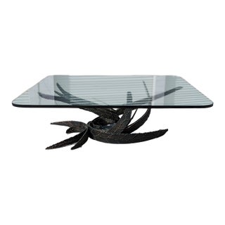 1972 Silas Seandel Brutalist Torch-Cut Iron and Glass Coffee Table For Sale