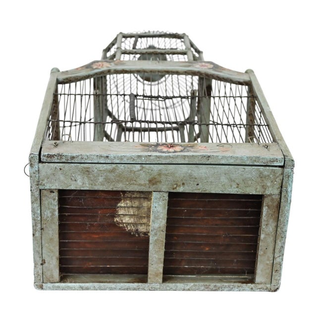 Antique Hand Painted Celadon Green Victorian Dome Birdcage For Sale - Image 9 of 10