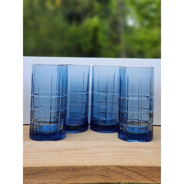 Anchor Hocking Vintage Mid-Century Modern Anchor Hocking "Tartan Blueberry" Flat Iced Tea Glasses - Set of 4 For Sale - Image 4 of 15