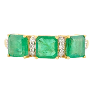 Modern Emerald Diamond Halo Three Stone 18k Yellow Gold Size 7