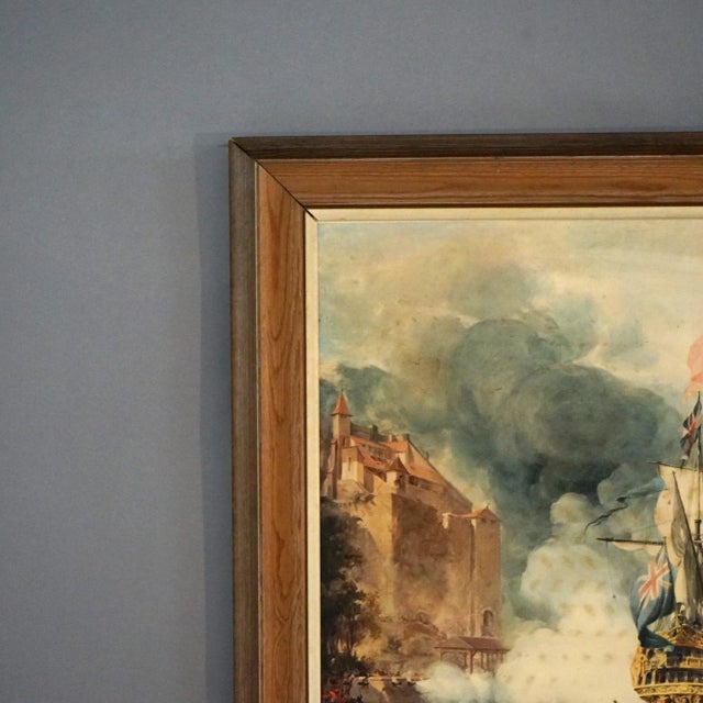 Mid Century Modern Seascape Print with Tall Mast Ships after Chambers Circa 1950’s, Framed For Sale - Image 9 of 12