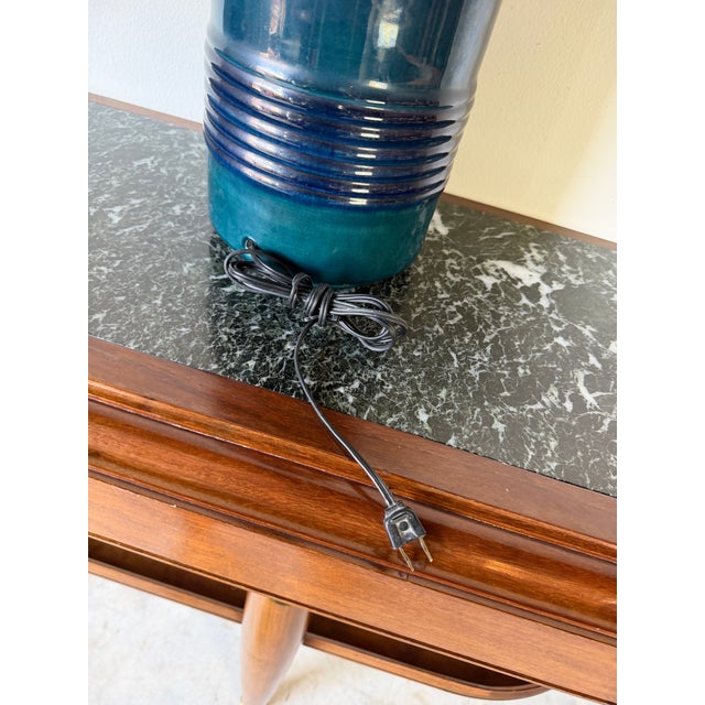 1960s Mid-Century Modern Bitossi Style Blue Glazed Ceramic Table Lamp For Sale - Image 13 of 14