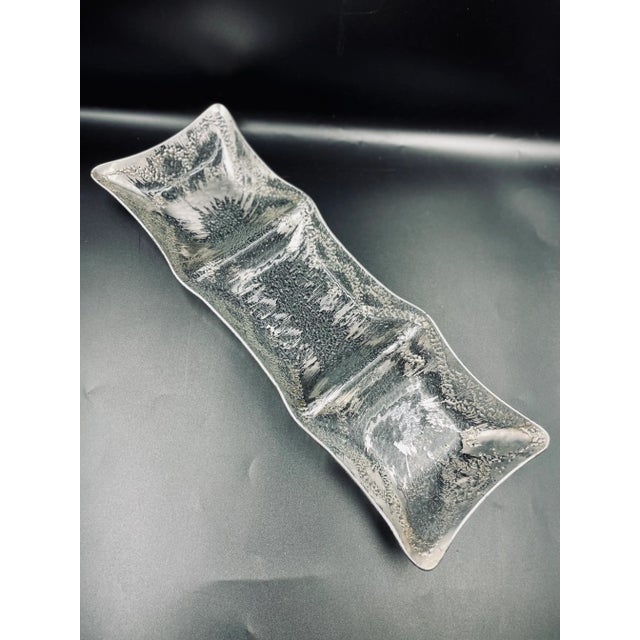 Transparent Vintage Dorothy Thorpe Silver “Atomic Splash” Indented Oblong Serving Platter and Corresponding Elongated Server- 2 Pieces For Sale - Image 8 of 13
