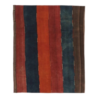 Vintage Anatolian Patchwork Rug With Red and Blue Striped Design - Rug & Kilim For Sale