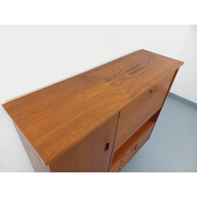 Vintage Scandinavian Modernist Style Teak and Black Metal Bookcase with Secretary, 1950s-1960s For Sale - Image 4 of 18