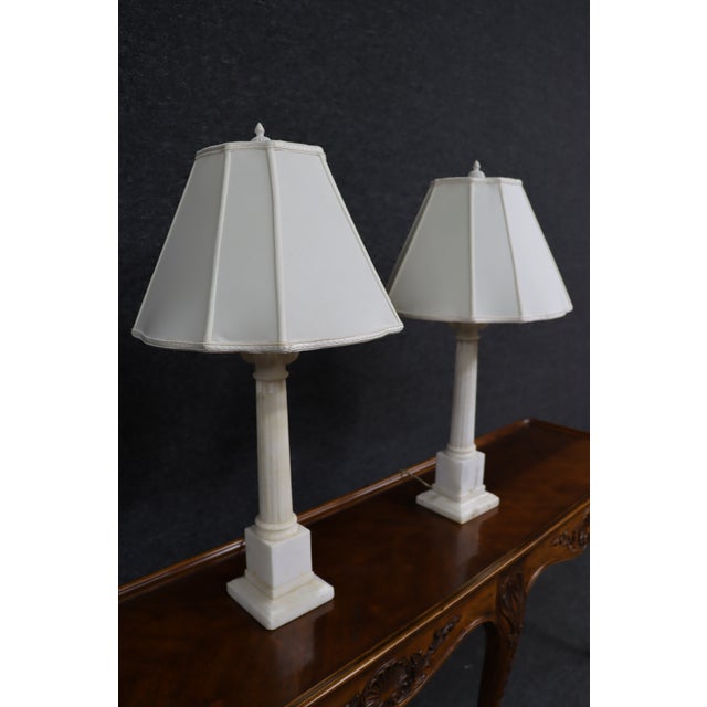 Pair of Neoclassical Marble Column Table Lamps For Sale - Image 4 of 5