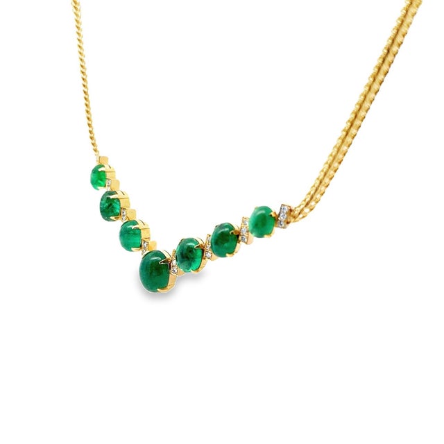 Contemporary Cabochon Emerald Diamond 18k Yellow Gold Choker Necklace For Sale - Image 3 of 3