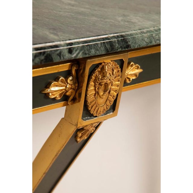 Empire Console Table with Green Alps Marble Top and Gold-Plated Friezes, 1970s For Sale - Image 10 of 12