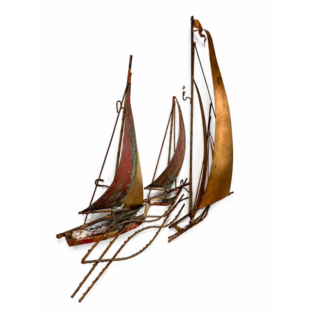 Curtis Jere Signed C. Jeré Artisan House Sailboat Regatta Brass Copper Brutalist Mid-Century Modern Wall Sculpture For Sale - Image 4 of 6