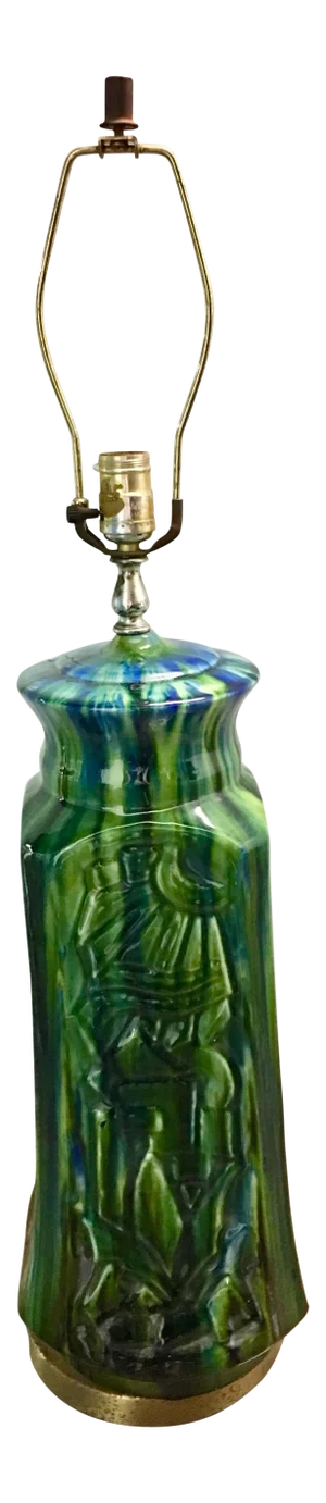 Mid-Century Modern Green & Blue Ceramic Lamp