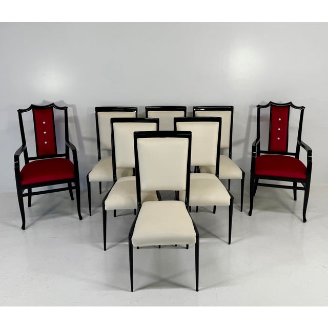 Black Italian Armchairs in Black Lacquered Wood and Red Velvet, 1980s, Set of 2 For Sale - Image 8 of 9