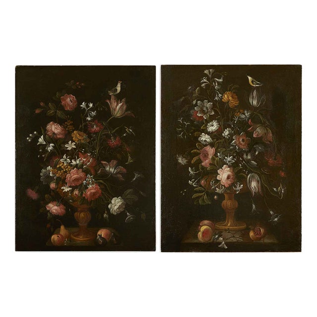 Still Lifes of Flowers, 1800s, Oil Painting on Canvas, Set of 2 For Sale