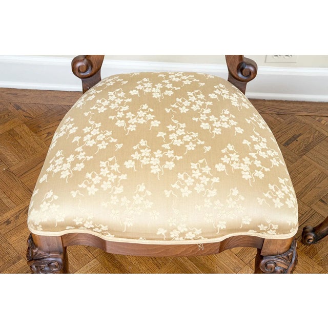 Late 20th Century Vintage Upholstered Carved Hall Chairs—A Pair For Sale - Image 11 of 12
