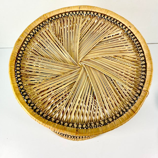 Wood Mid-Century Boho Chic Coastal Spun Twisted Wicker Side Table For Sale - Image 7 of 9