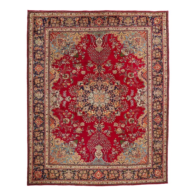 Vintage Red Persian Tabriz Rug - 10'01 X 12'07 For Sale