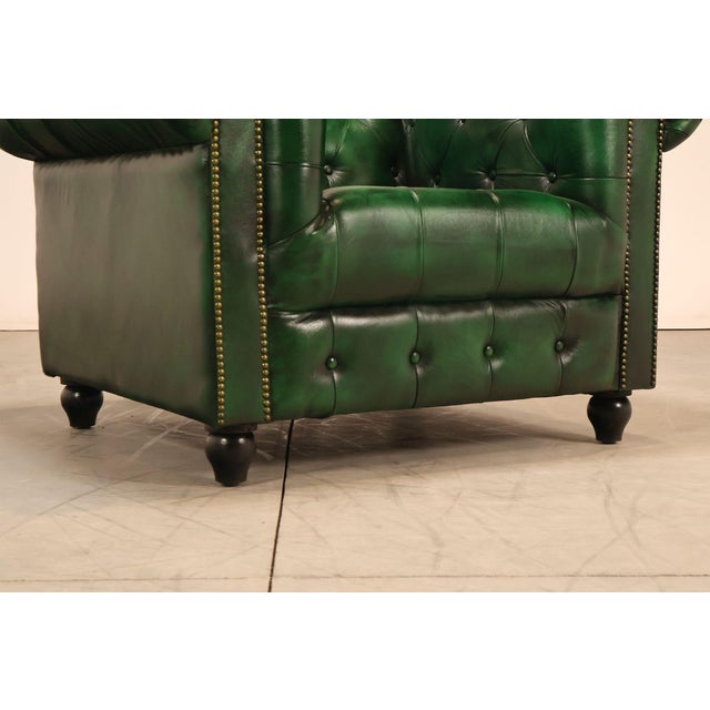 Bottle Green Chesterfield Style Pair of Green Leather Club Chairs For Sale - Image 8 of 16