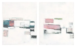 Processing 16*20 Set (2) Original Painting Abstract White Black Teal Pink Green Art by Carrie Bergey