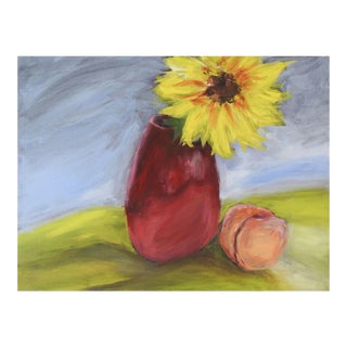 Late 20th Century Impressionist Sunflower & Peach Still Life Painting For Sale