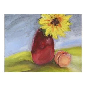 Late 20th Century Impressionist Sunflower & Peach Still Life Painting