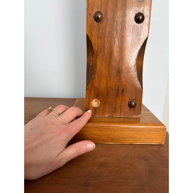 Wood 1960s Mid Century Modern Chunky Wooden Handcrafted Lamp For Sale - Image 7 of 9