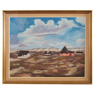 Scandinavian Artist, The Village in the Clouds, 1970s, Oil on Canvas, Framed For Sale