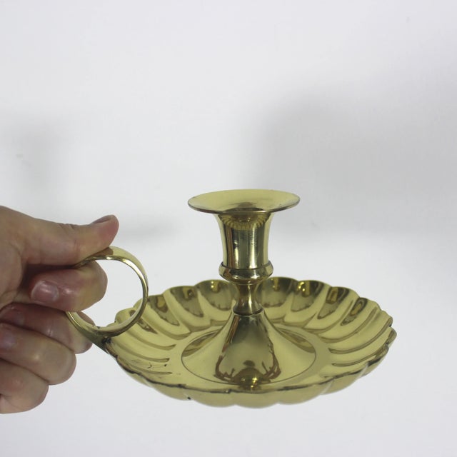 Vintage Lacquered Shiny Brass Chamber Stick Candleholder For Sale - Image 6 of 8