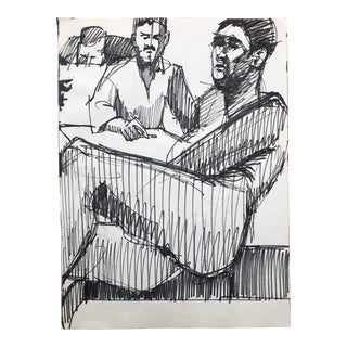 1980s Life Drawing of a Class Nude by John Reilly For Sale
