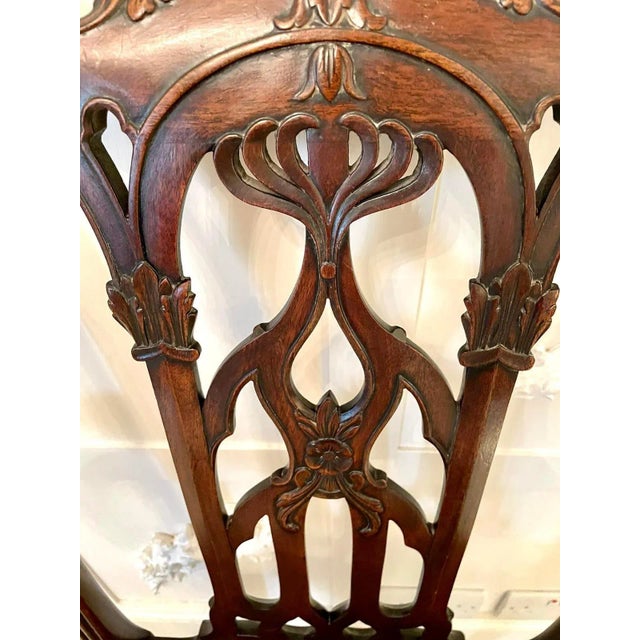 Quality antique Victorian carved mahogany desk chair having a lovely quality carved top rail, carved open fretwork splat...