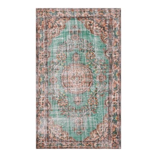 1970s Vintage Turkish Handmade Wool Cotton Green Area Rug For Sale