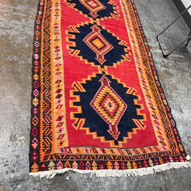 Vintage Handwoven Kilim Runner With Triple Medallion Design For Sale - Image 10 of 12