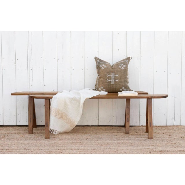 Brown Pair of French Farmhouse Oak Benches For Sale - Image 8 of 9