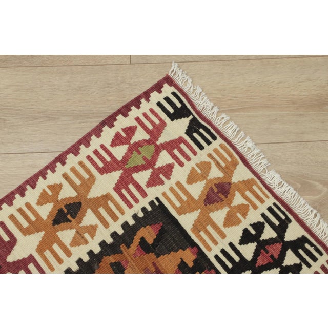 White 1950s Southwestern Hand Knotted Kilim Rug For Sale - Image 8 of 13