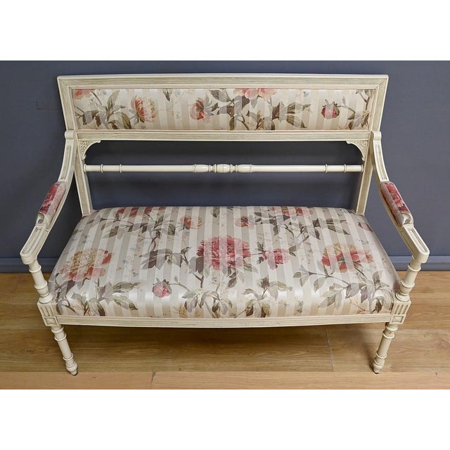 Wood Louis XVI Style Lounge Bench and Armchairs, Late 20th Century, Set of 3 For Sale - Image 7 of 18