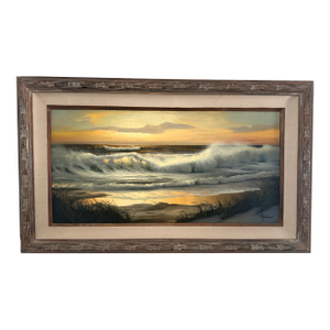 Crashing Waves Seascape at Sunset William Hoffman Painting, Framed