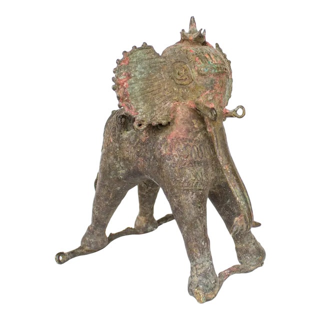 Antique Bronze Elephant Toy Figurine From India For Sale