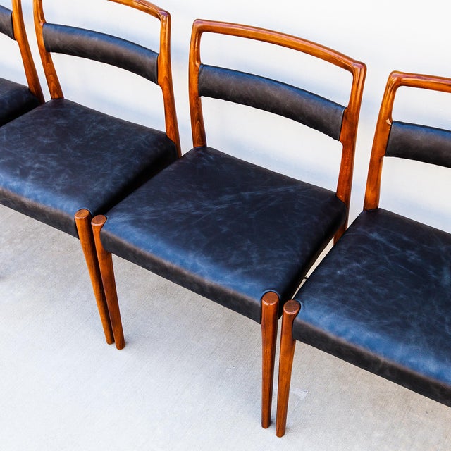Vintage 1960s Teak & Leather Dining Chairs Attributed to Kai Kristiansen, Danish Mid Century Modern For Sale - Image 11 of 14