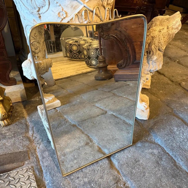 Brass 1950s Gio Ponti Style Mid-Century Modern Biscuit Shaped Brass Wall Mirror For Sale - Image 8 of 15