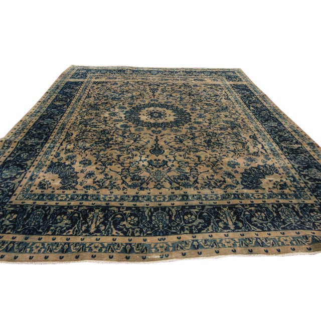 1960s Vintage Persian Tabriz Shabby Chic Beige Handmade Medallion Wool Rug For Sale - Image 5 of 8