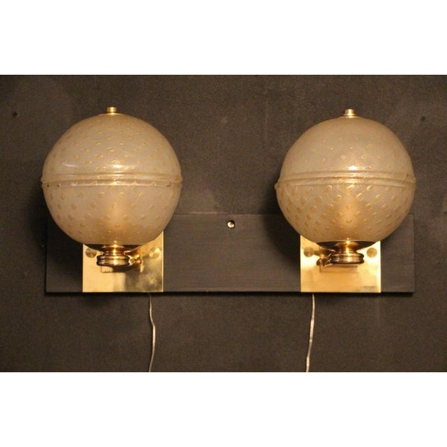 Mid-Century Modern Golden Pulegoso Murano Glass Sconces in the style of Barovier, 1990s, Set of 2 For Sale - Image 3 of 18