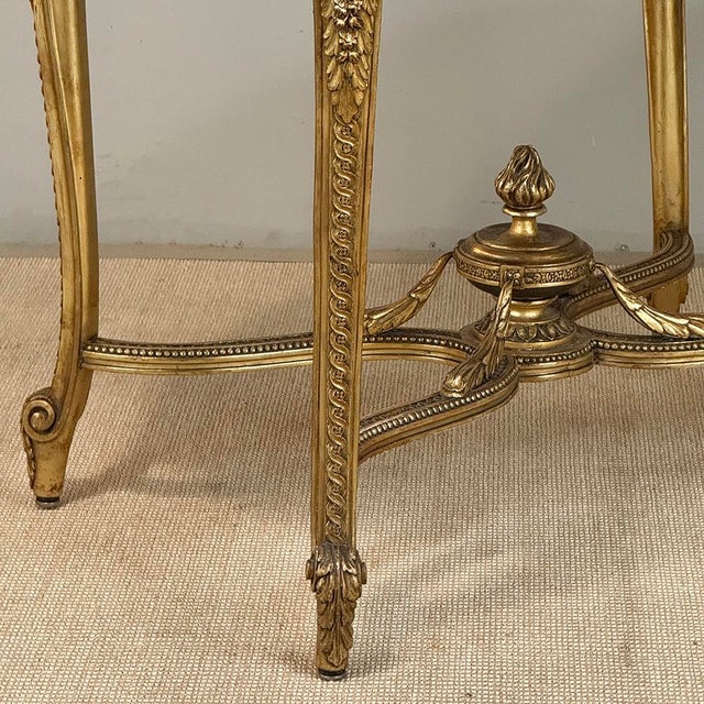 19th Century French Louis XVI Gilded Marble Top Oval Center Table For Sale - Image 10 of 18