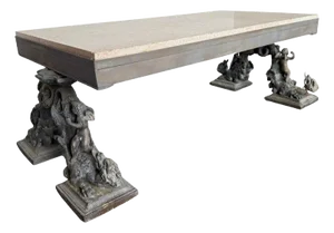 French Bronze Figural Coffee Table With Travertine Top