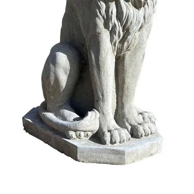 2020s Two Large Tall Architectural Sitting Stone Concrete Lions, a Pair For Sale - Image 5 of 9