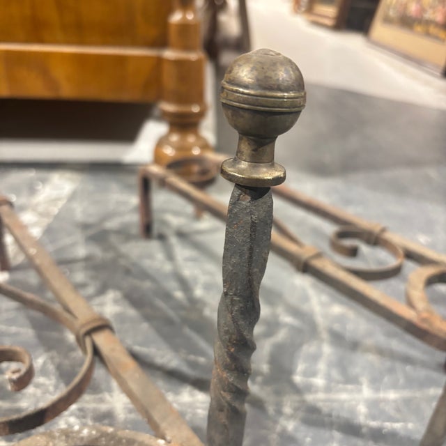 Antique Andirons in Wrought Iron, 1800s, Set of 2 For Sale - Image 10 of 17